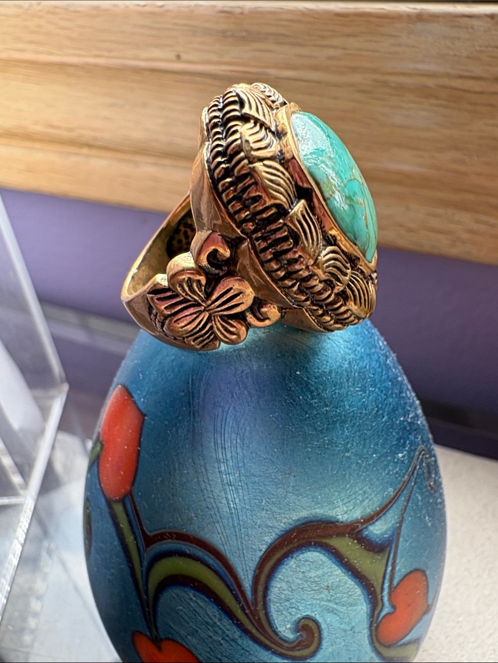 Barse turquoise and brass statement ring size 8 - Picture 2 of 4